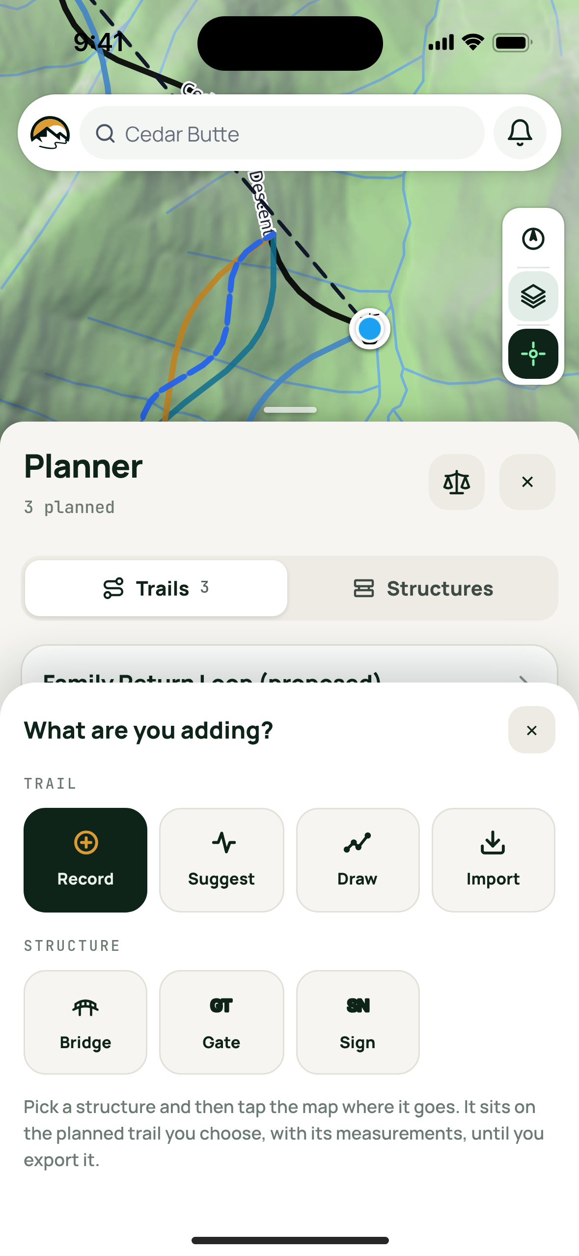From a walked line to a costed plan, a second screen