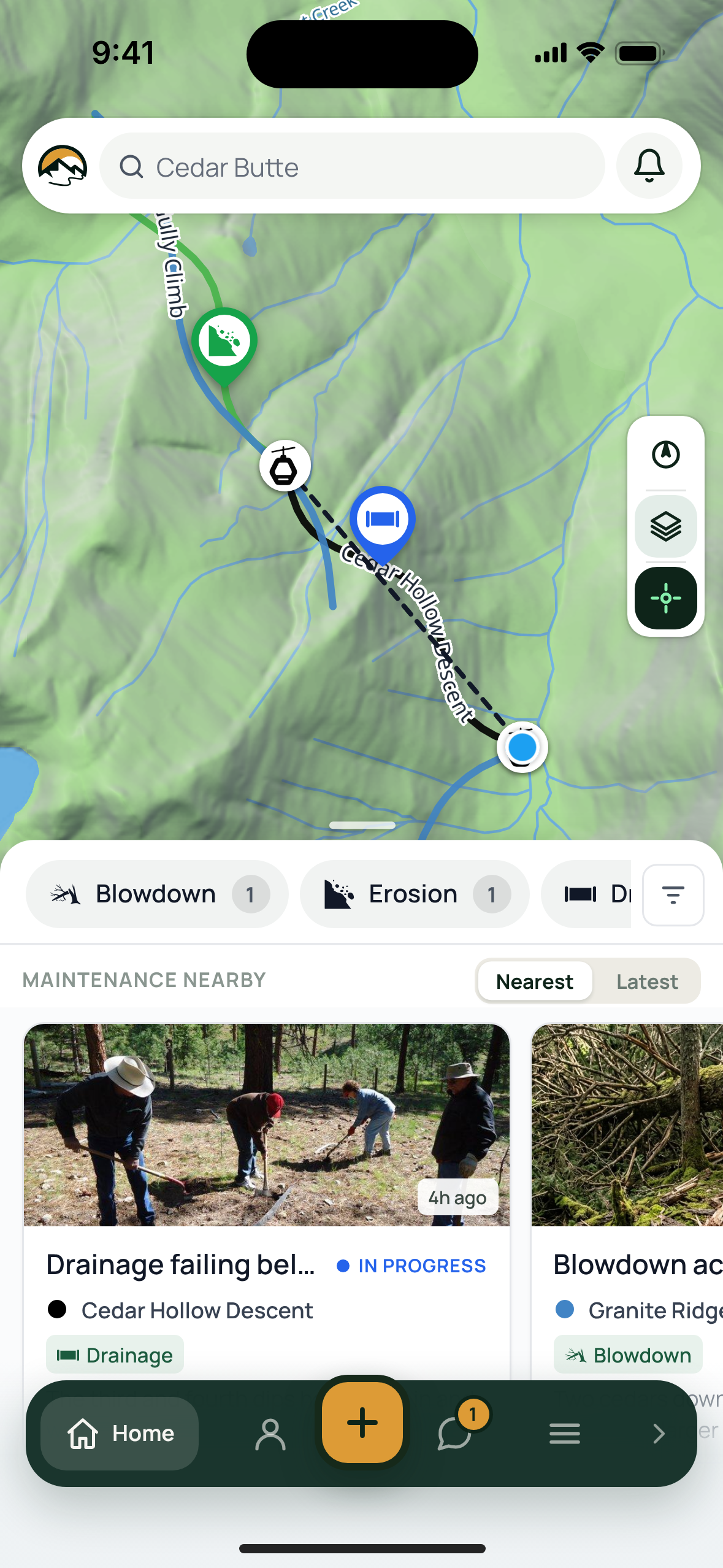 The field app map with maintenance nearby