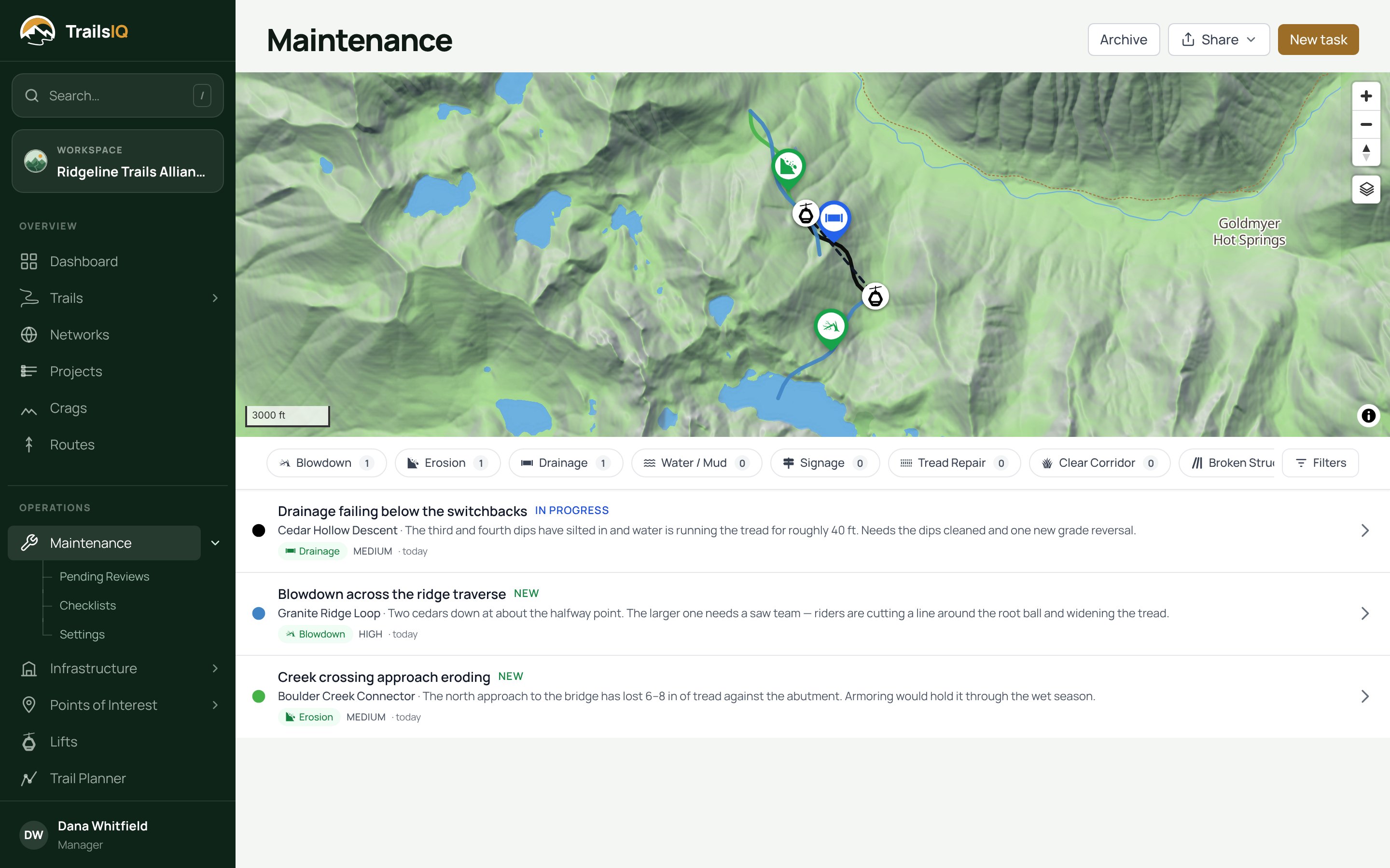The maintenance list beside a map of where each item is