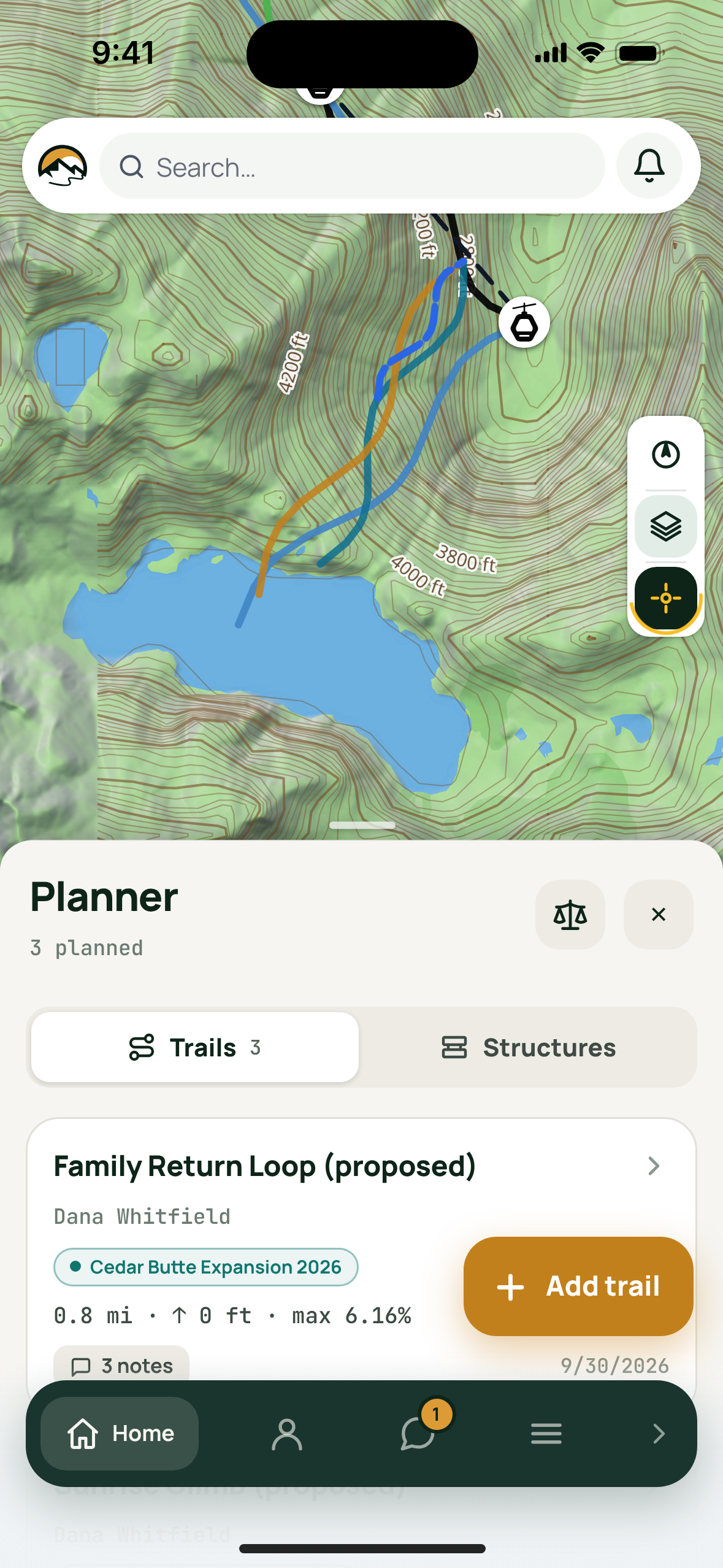 The trail planner on a phone