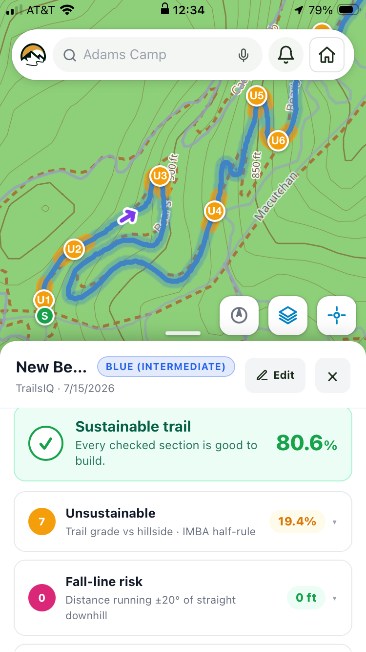 The field app showing a trail on the map with a task open