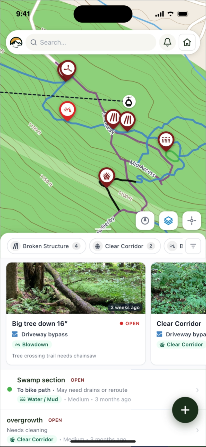 The field app map with maintenance items listed underneath
