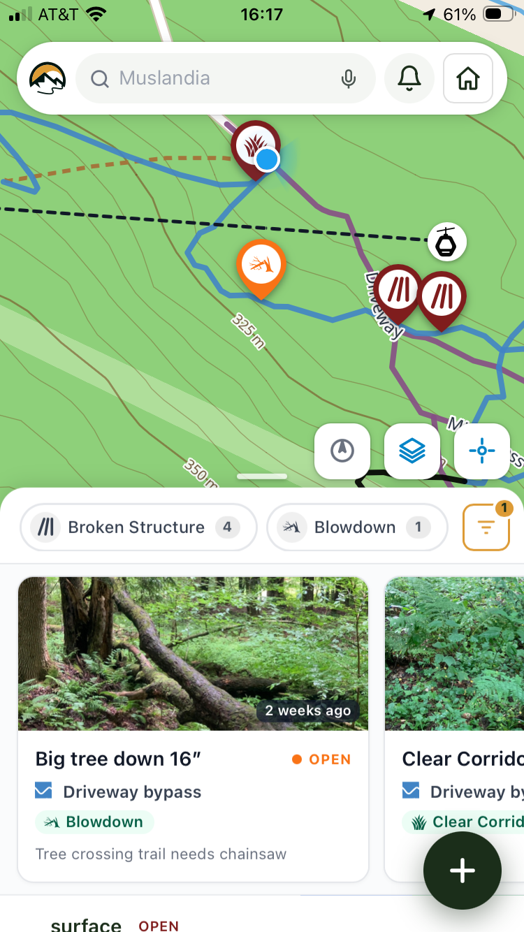 The field app map with maintenance items listed underneath