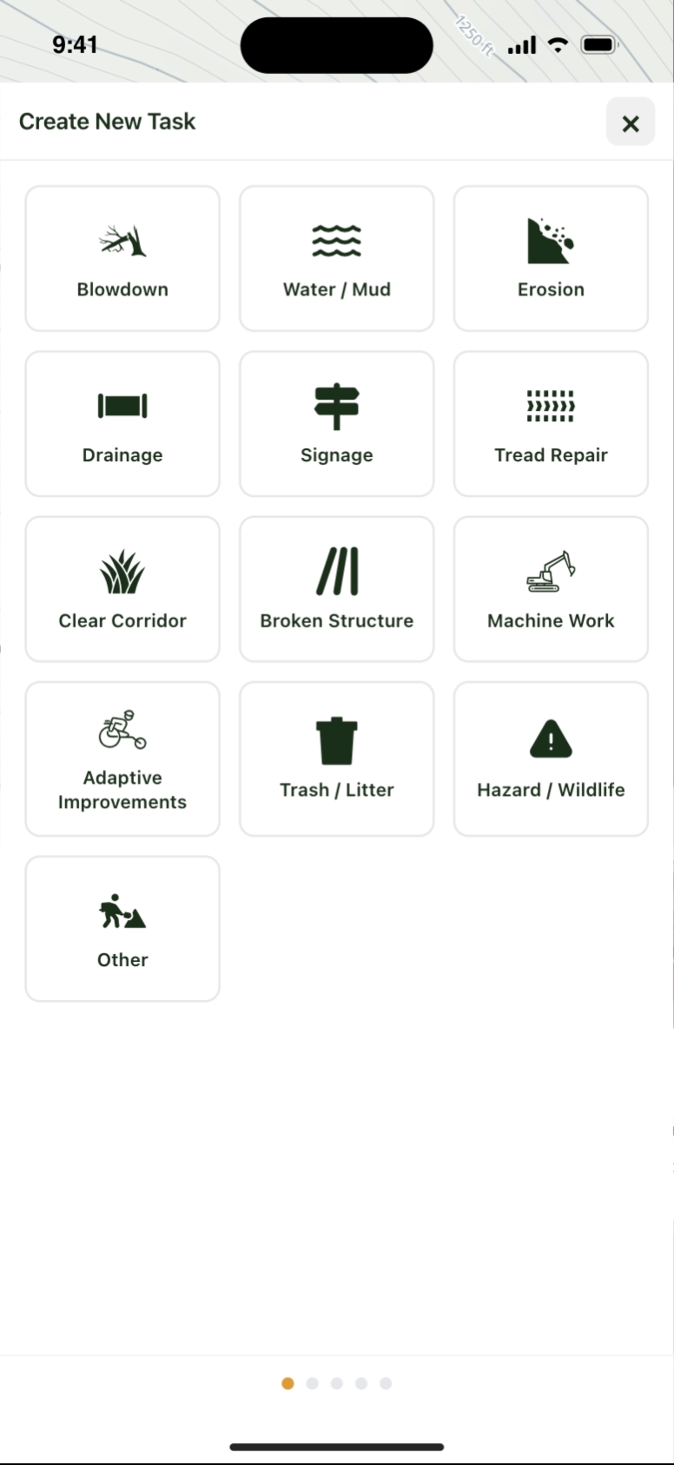 Filing a new task in the field app: thirteen maintenance types to pick from
