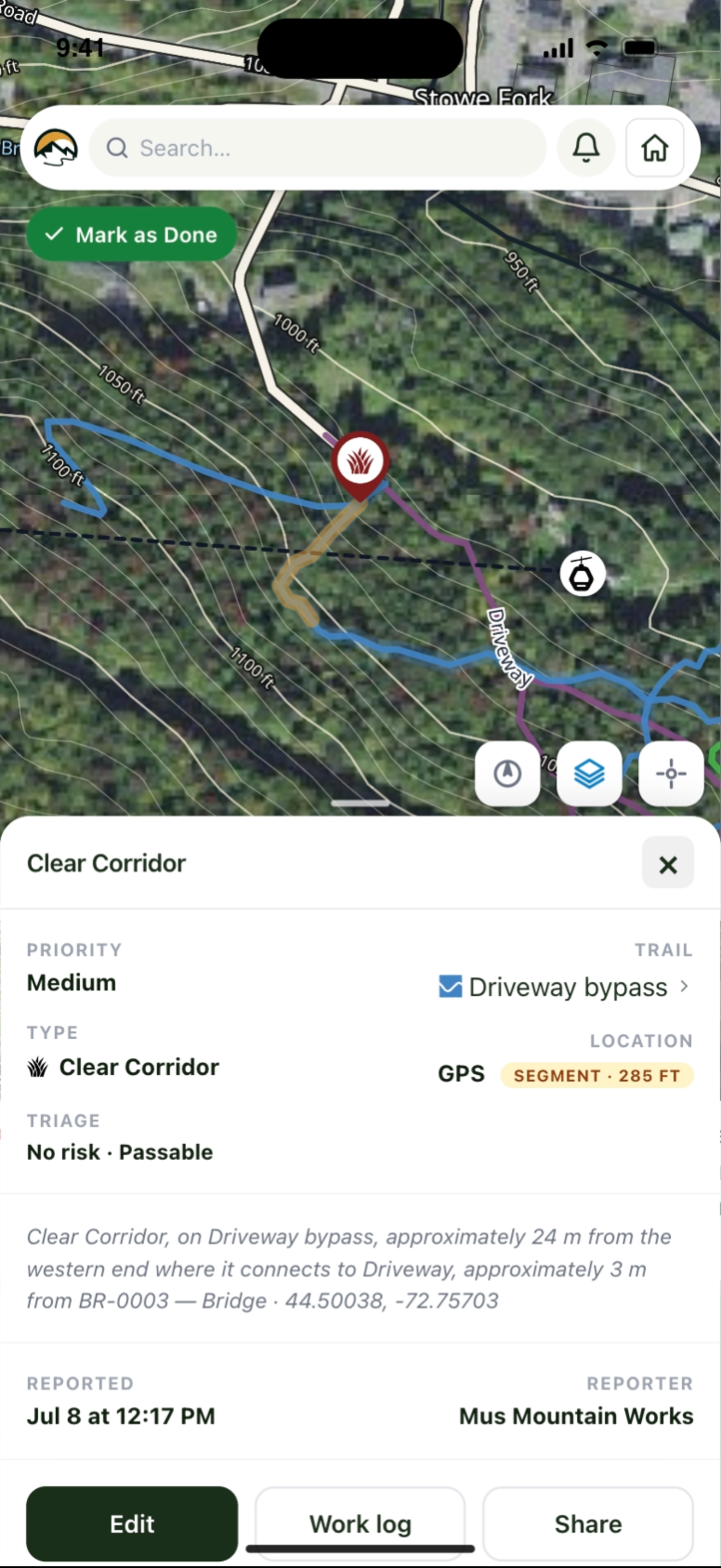 A maintenance item open in the field app